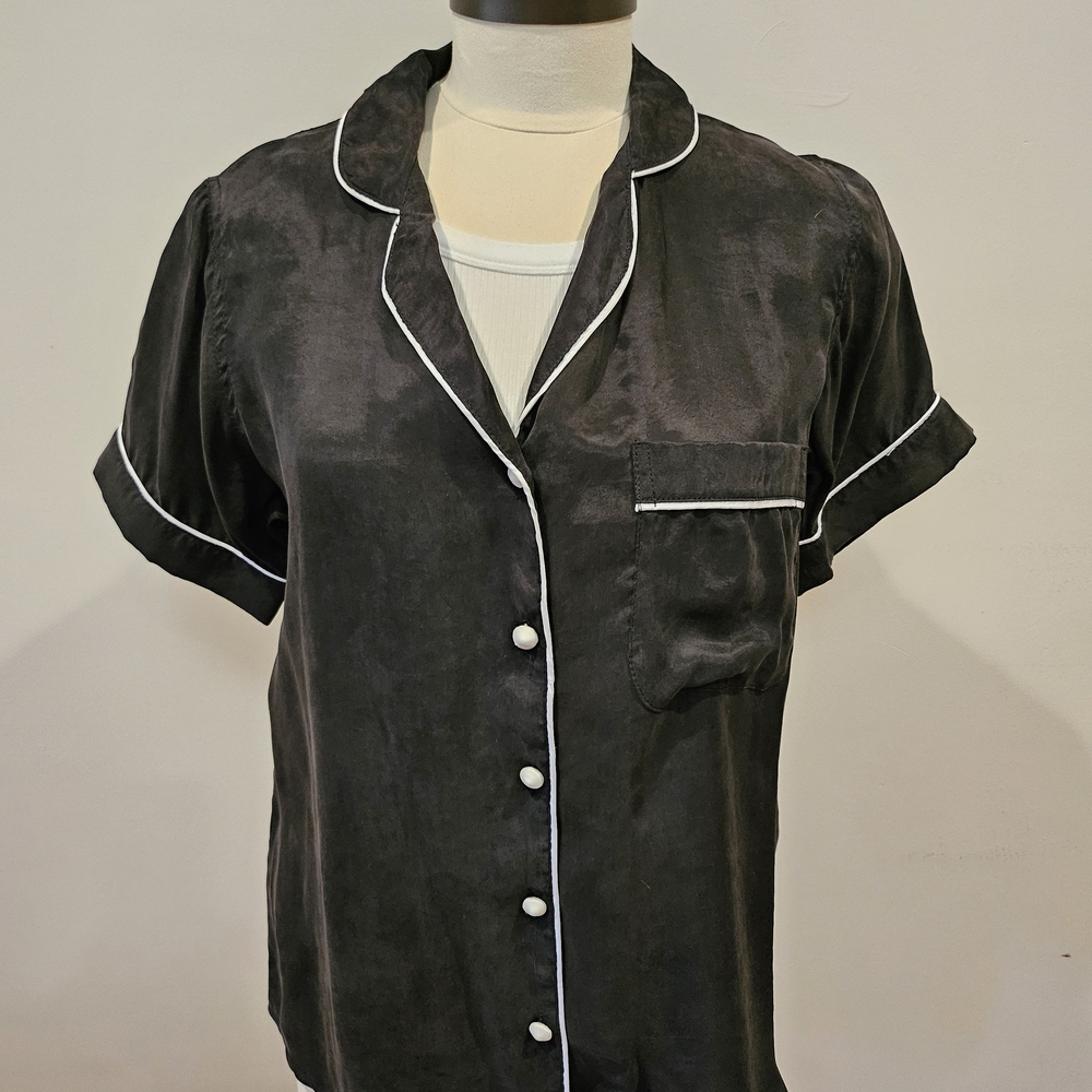 Elegant Black Button Down Satin Shirt